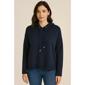Cece SOFT slub navy blue hoodie warm winter slouchy sweater L large cozy EUC